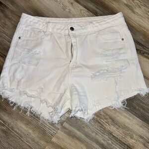 SHEIN White Distressed Jean Shorts